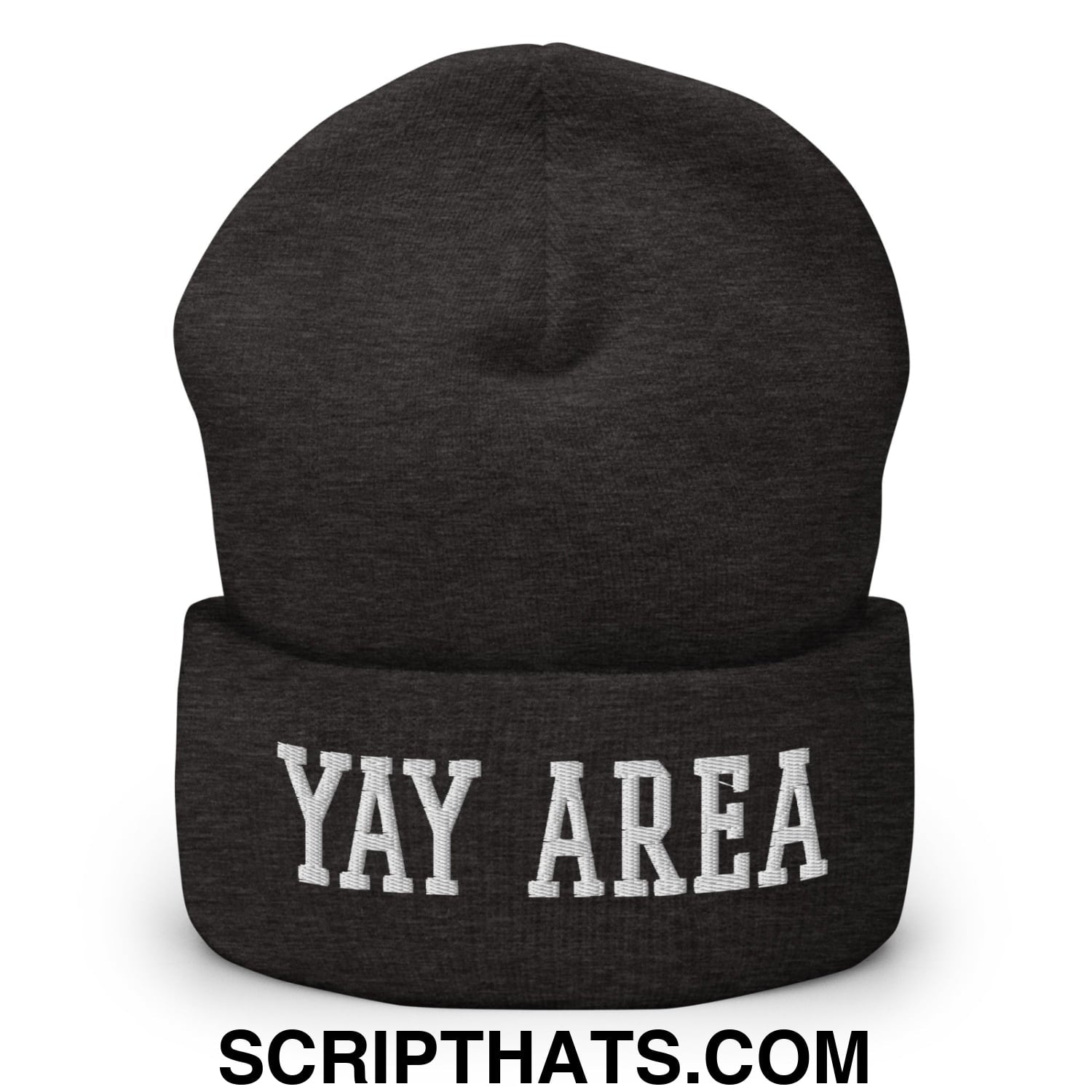 Yay Area Varsity College Block Embroidered Knit Cuffed Beanie Dark Grey