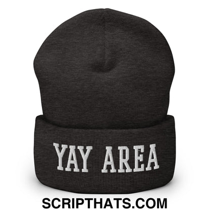 Yay Area Varsity College Block Embroidered Knit Cuffed Beanie Dark Grey