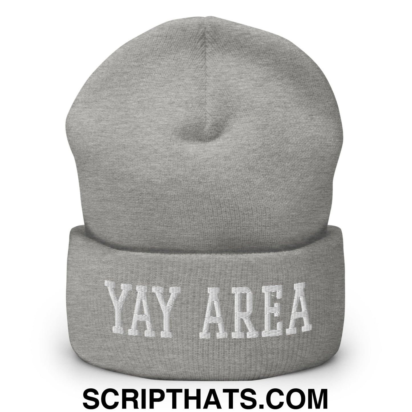 Yay Area Varsity College Block Embroidered Knit Cuffed Beanie Heather Grey