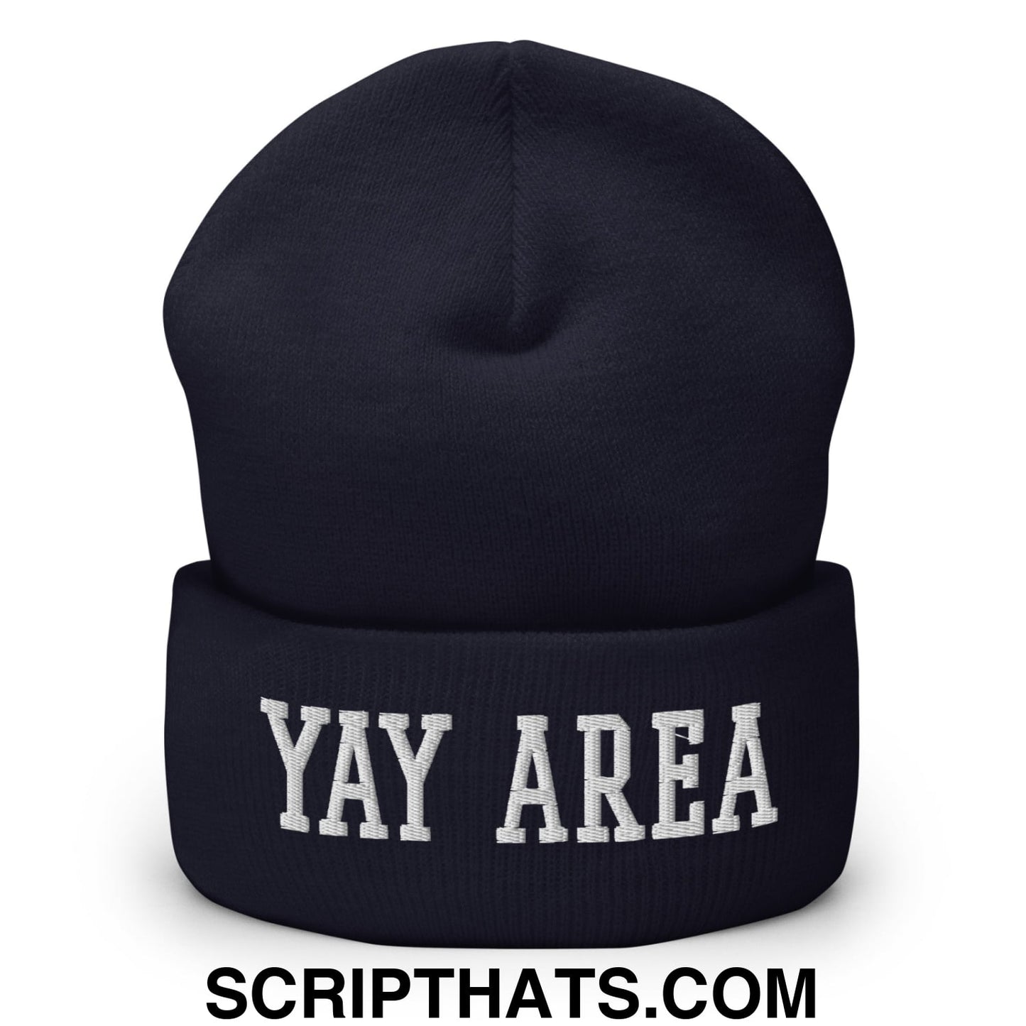 Yay Area Varsity College Block Embroidered Knit Cuffed Beanie Navy