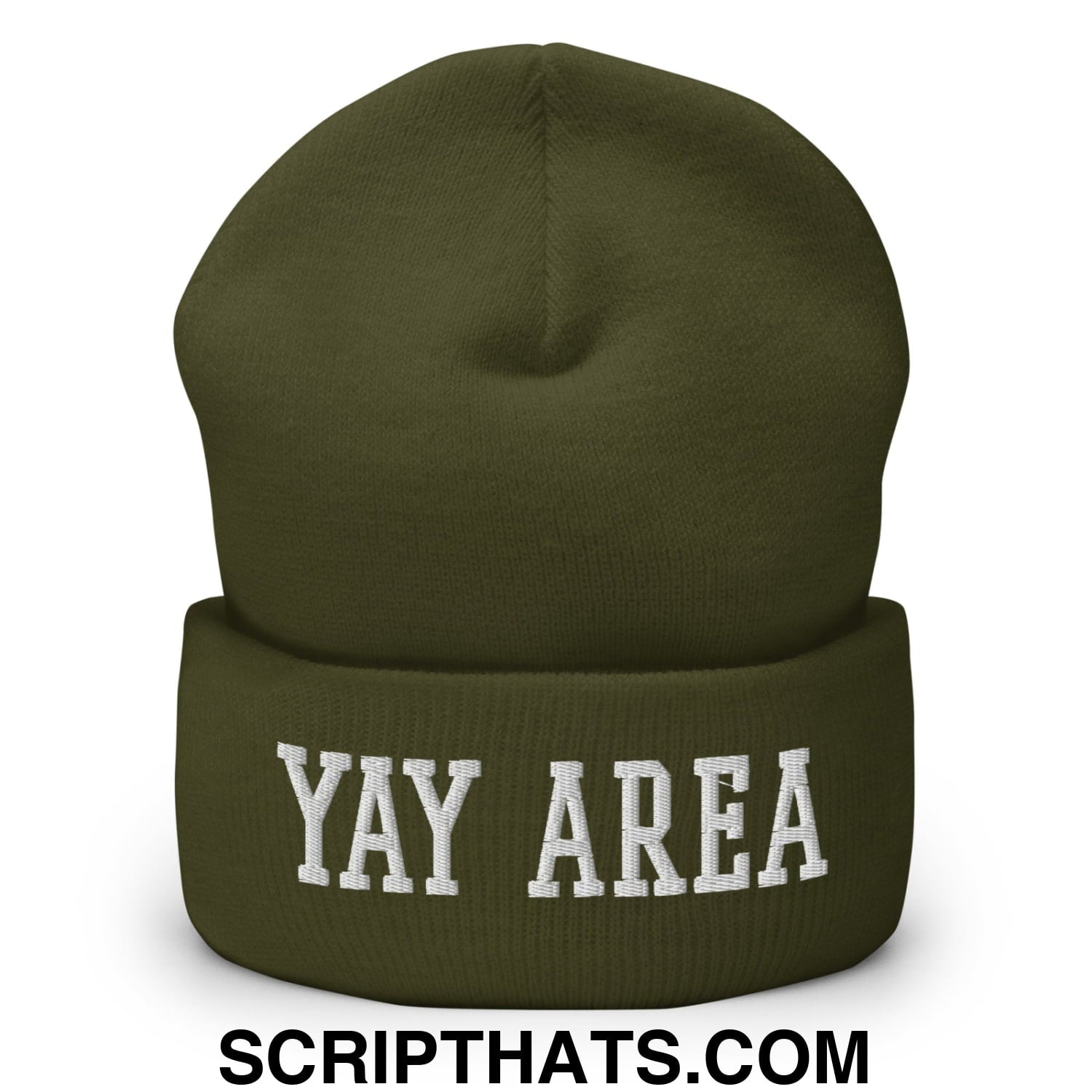 Yay Area Varsity College Block Embroidered Knit Cuffed Beanie Olive