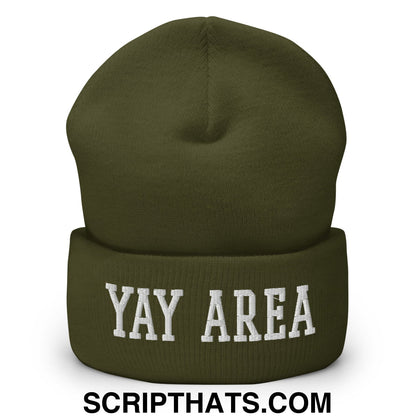 Yay Area Varsity College Block Embroidered Knit Cuffed Beanie Olive