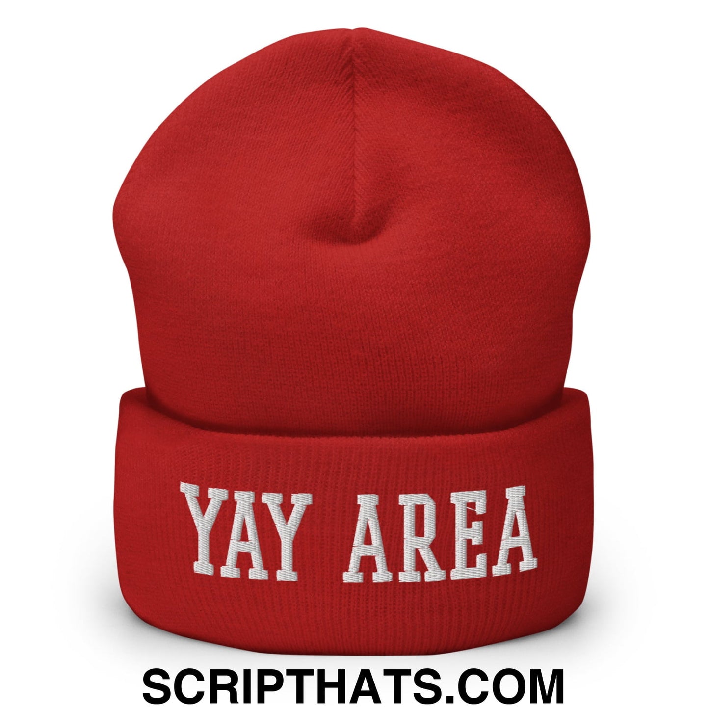 Yay Area Varsity College Block Embroidered Knit Cuffed Beanie Red