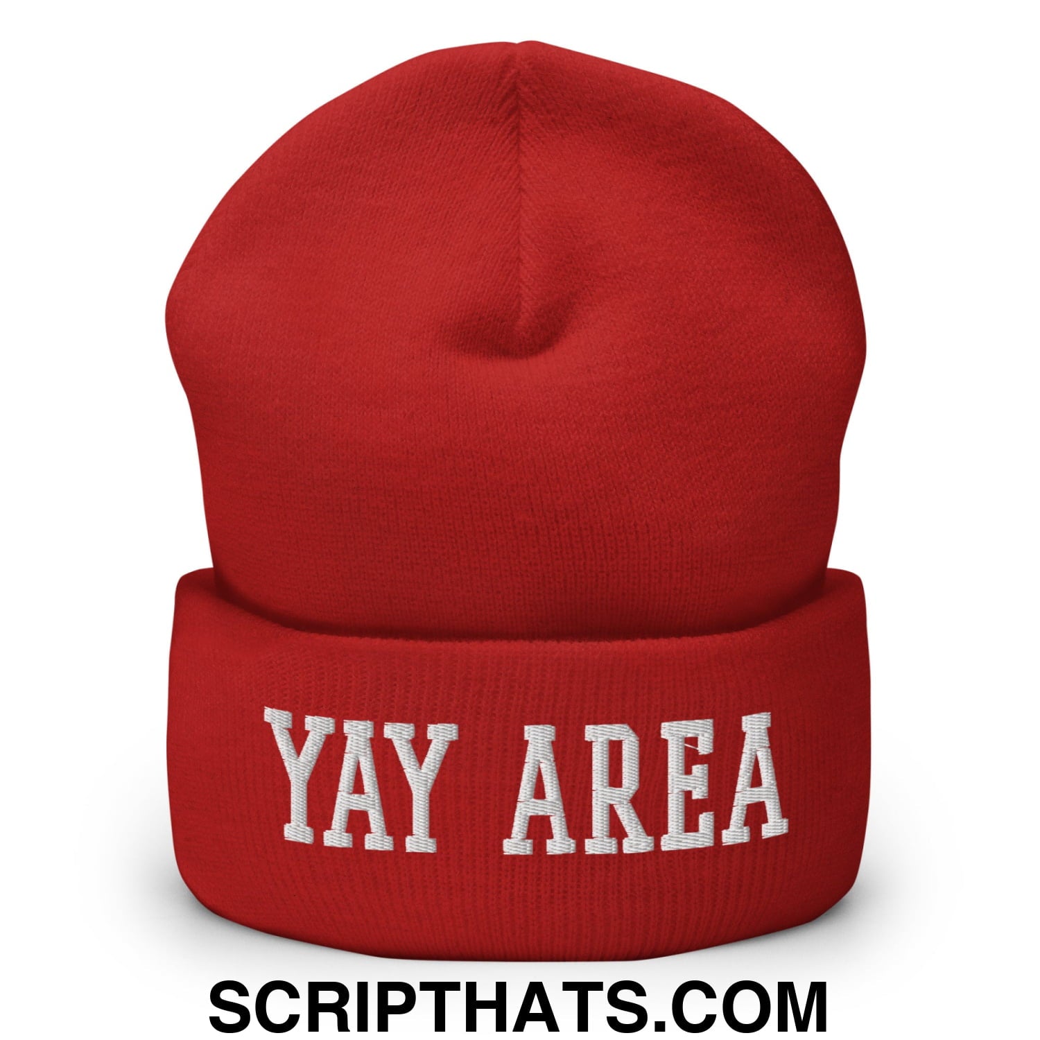 Yay Area Varsity College Block Embroidered Knit Cuffed Beanie Red