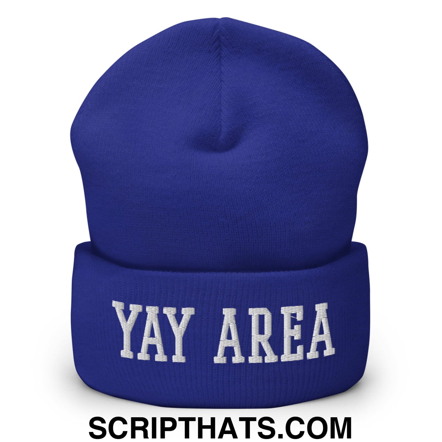 Yay Area Varsity College Block Embroidered Knit Cuffed Beanie Royal