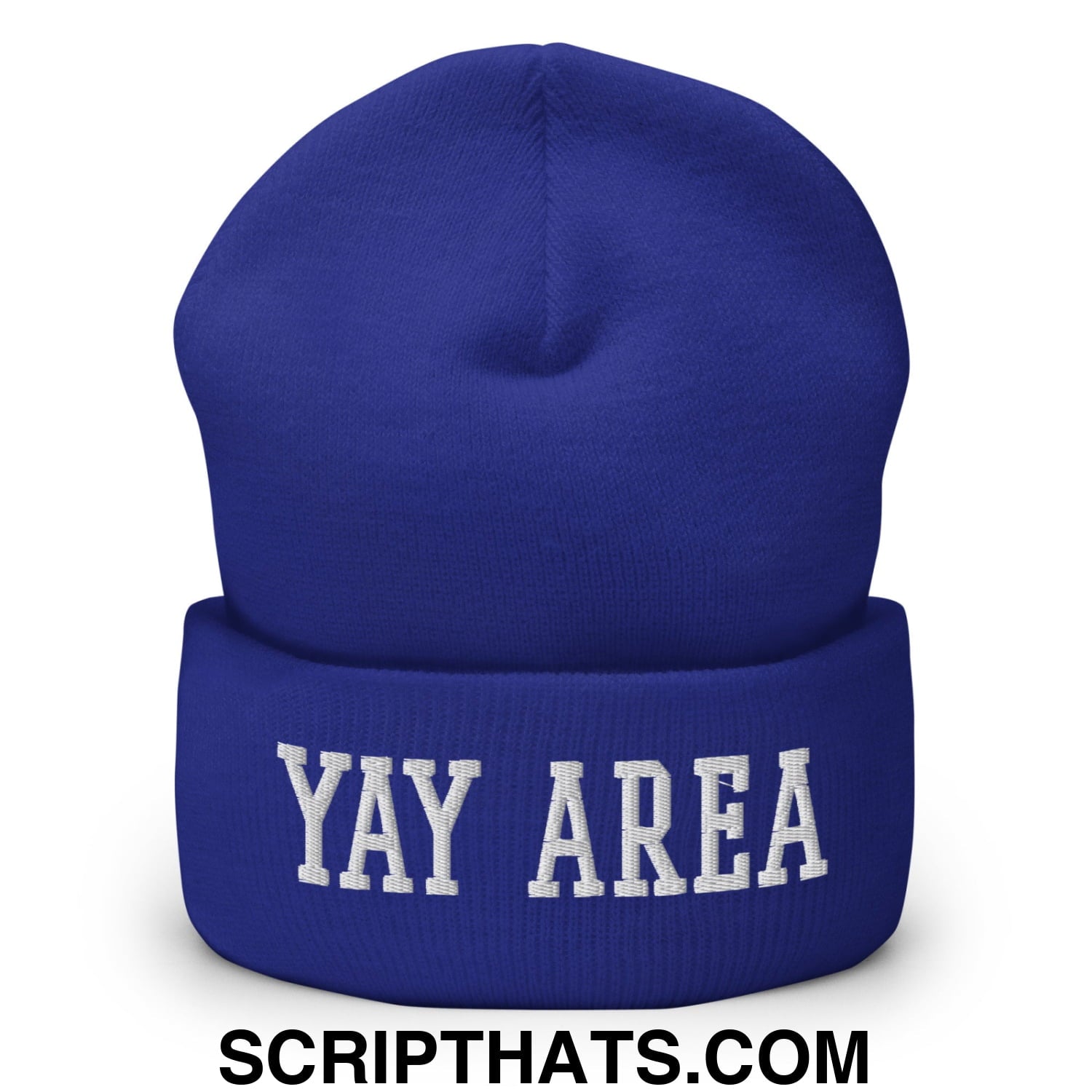 Yay Area Varsity College Block Embroidered Knit Cuffed Beanie Royal