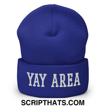 Yay Area Varsity College Block Embroidered Knit Cuffed Beanie Royal