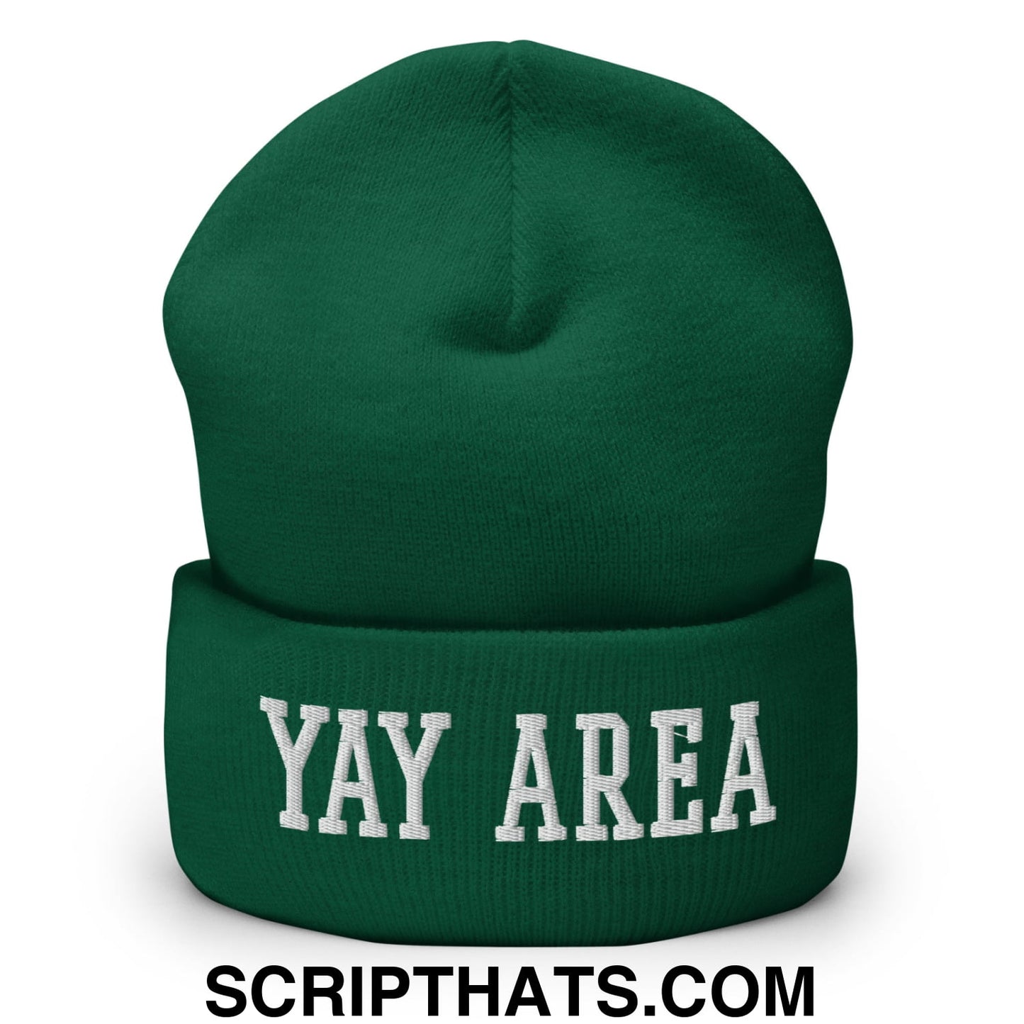 Yay Area Varsity College Block Embroidered Knit Cuffed Beanie Spruce