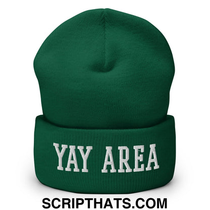 Yay Area Varsity College Block Embroidered Knit Cuffed Beanie Spruce