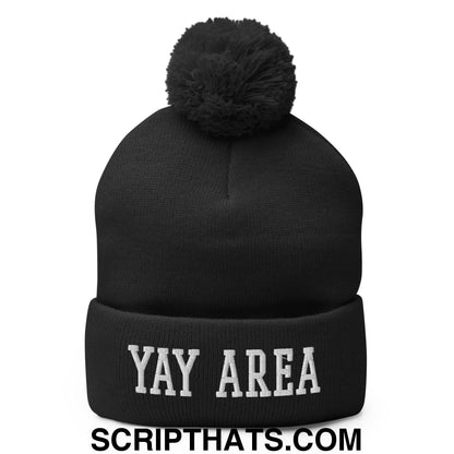 Yay Area Varsity College Block Embroidered Knit Pom Pom Beanie Black