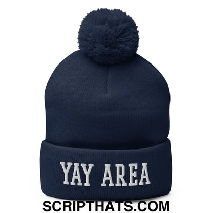Yay Area Varsity College Block Embroidered Knit Pom Pom Beanie Navy