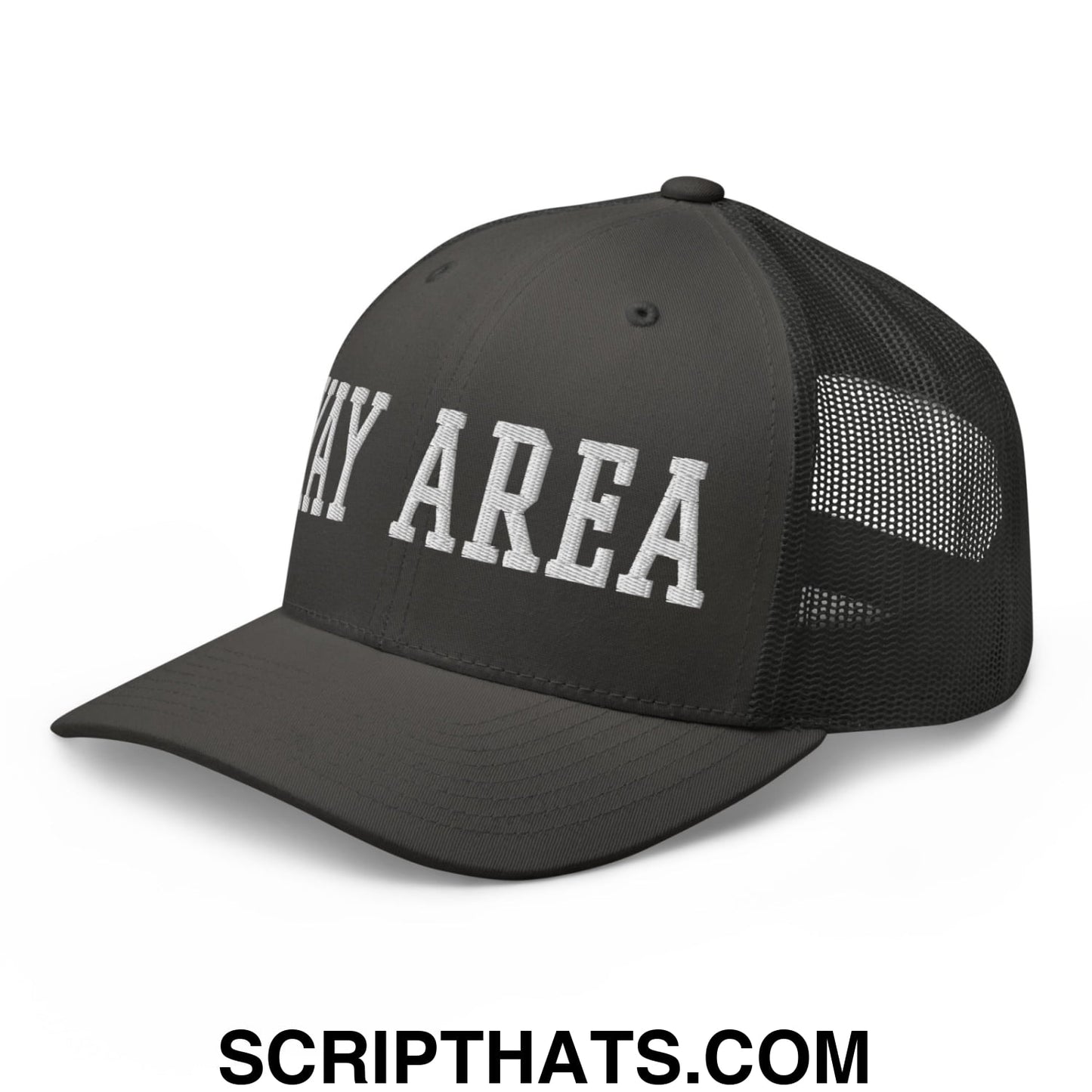 Yay Area Varsity College Block Embroidered Mesh Trucker Hat Charcoal