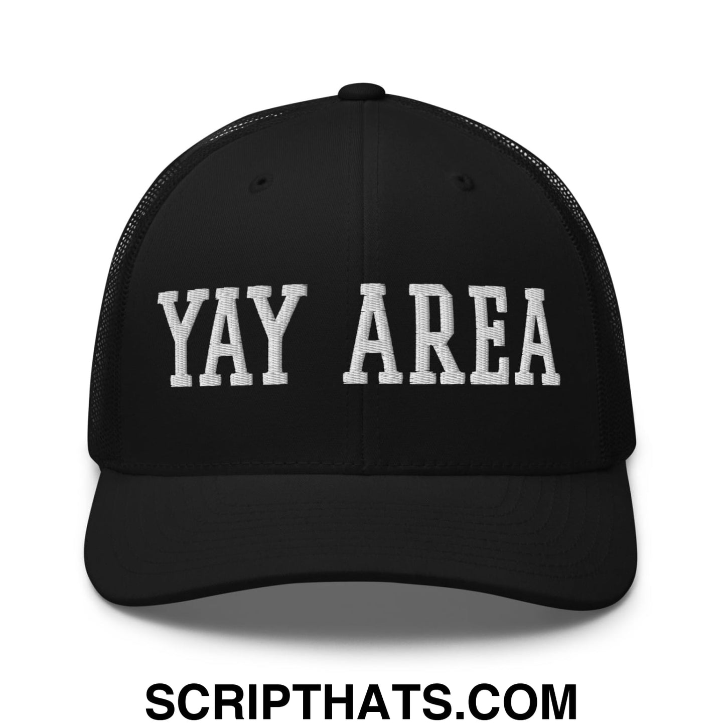 Yay Area Varsity College Block Embroidered Mesh Trucker Hat Black
