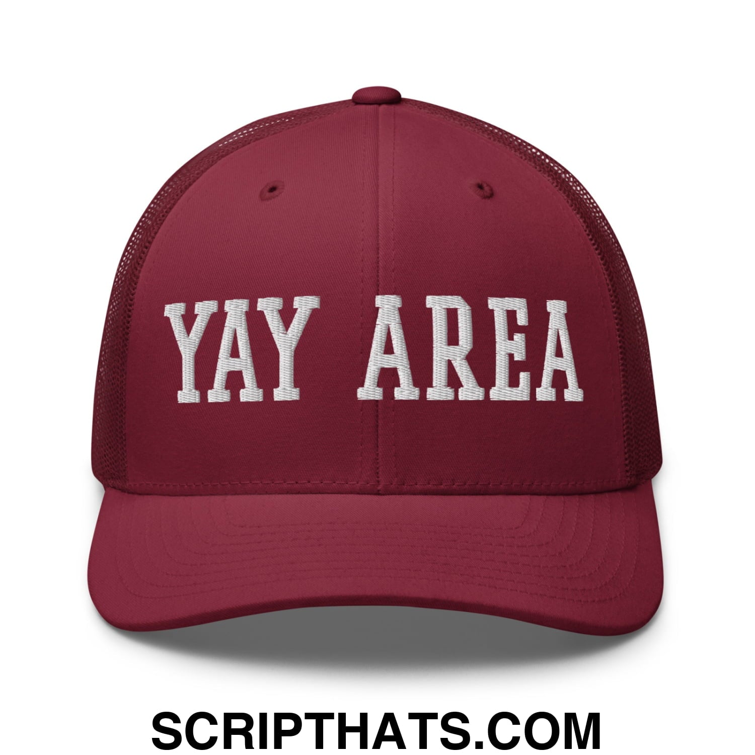 Yay Area Varsity College Block Embroidered Mesh Trucker Hat Cranberry