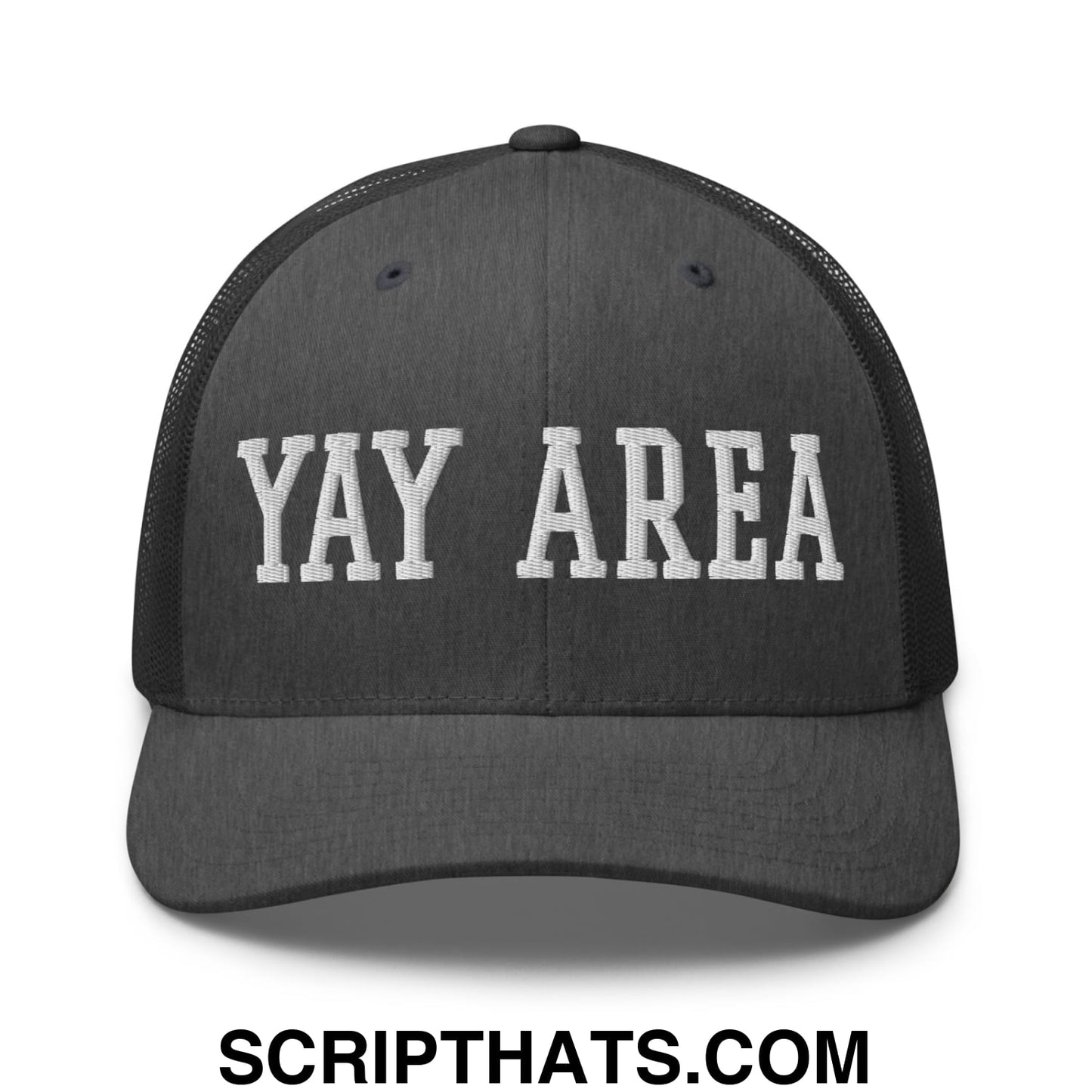 Yay Area Varsity College Block Embroidered Mesh Trucker Hat Dark Heather Gray