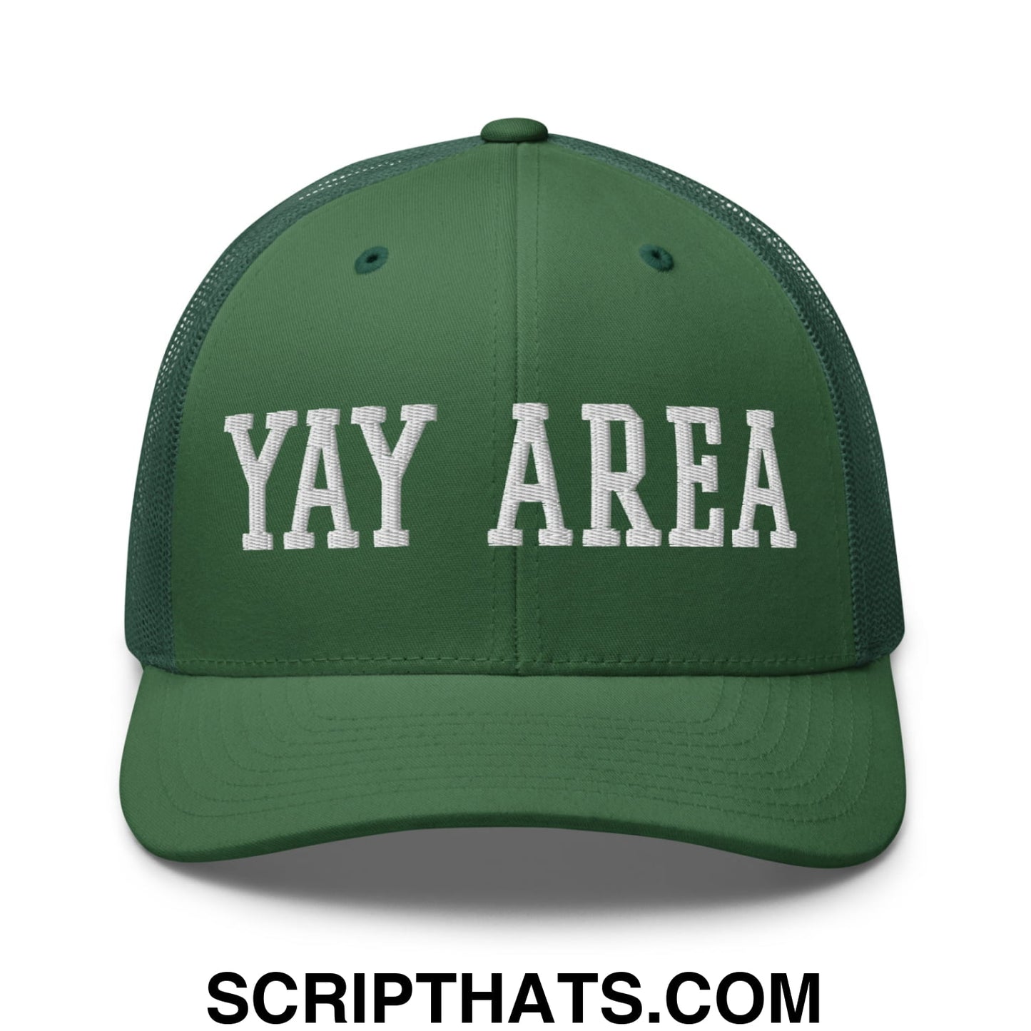 Yay Area Varsity College Block Embroidered Mesh Trucker Hat Evergreen