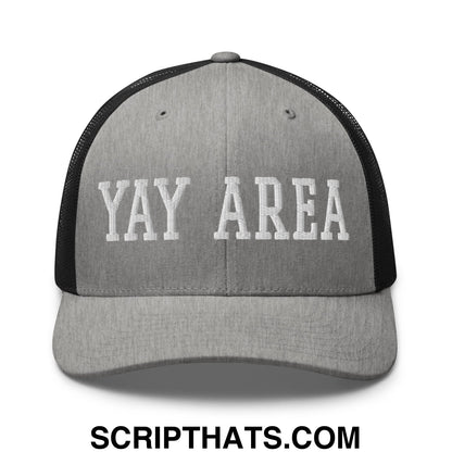 Yay Area Varsity College Block Embroidered Mesh Trucker Hat Heather Black