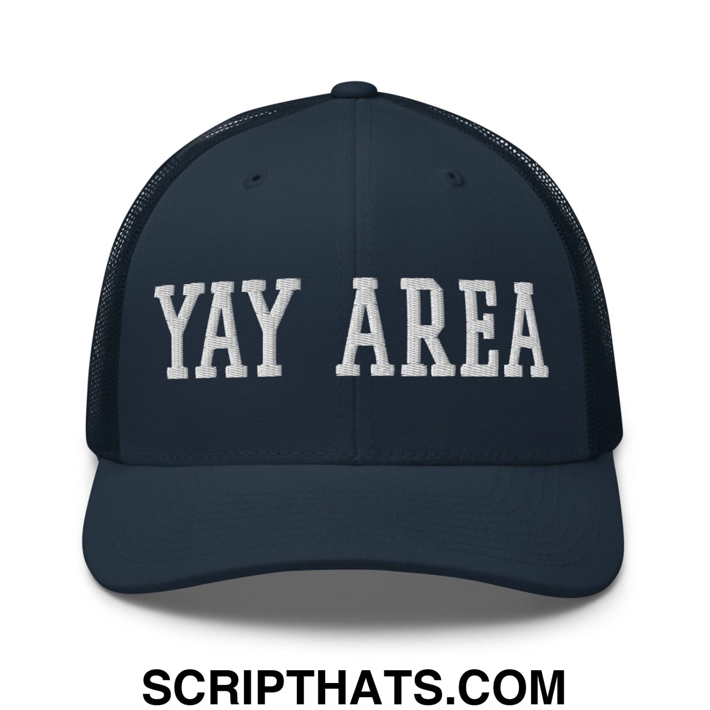 Yay Area Varsity College Block Embroidered Mesh Trucker Hat Navy