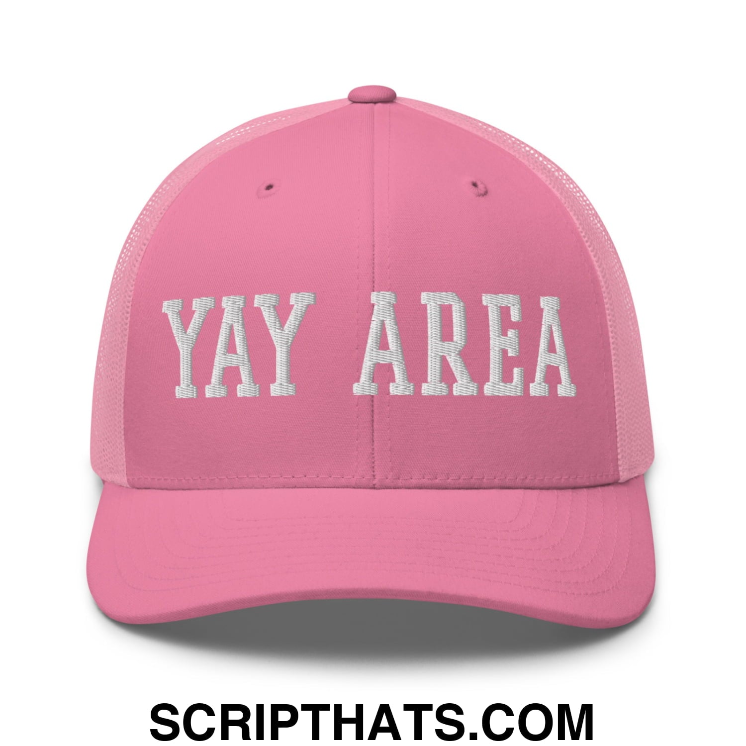 Yay Area Varsity College Block Embroidered Mesh Trucker Hat Pink