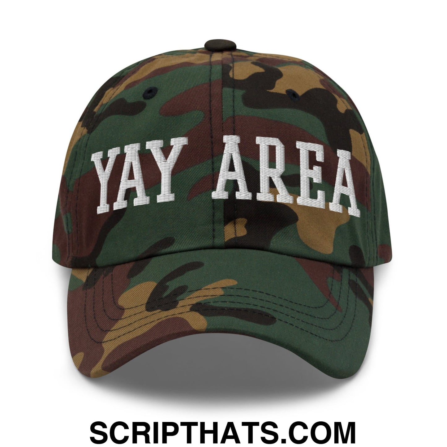 Yay Area Varsity College Block Embroidered Unstructured Dad Hat Green Camo