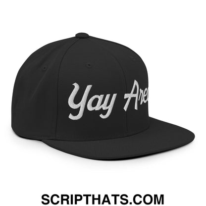 Yay Area Vintage Sports Script Embroidered Flat Bill Brim Snapback Hat Black