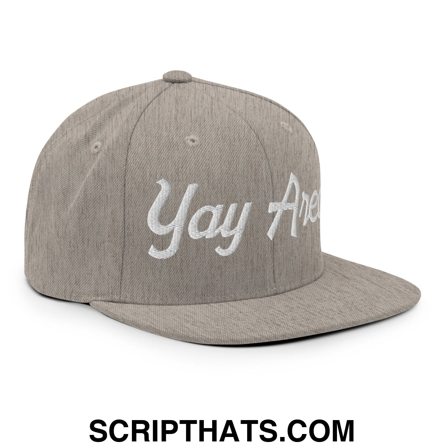 Yay Area Vintage Sports Script Embroidered Flat Bill Brim Snapback Hat Heather Grey