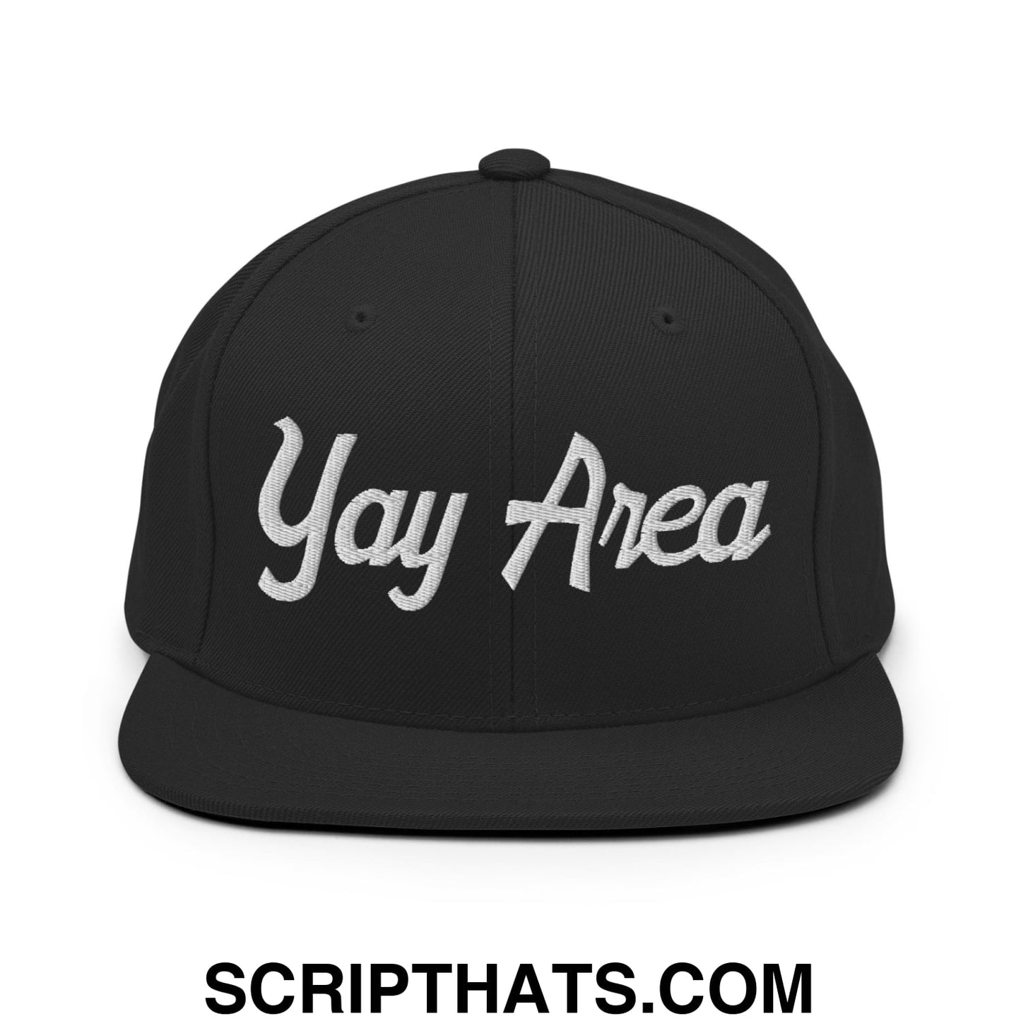 Yay Area Vintage Sports Script Embroidered Flat Bill Brim Snapback Hat Black