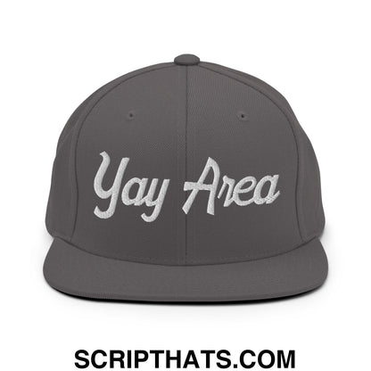 Yay Area Vintage Sports Script Embroidered Flat Bill Brim Snapback Hat Dark Grey