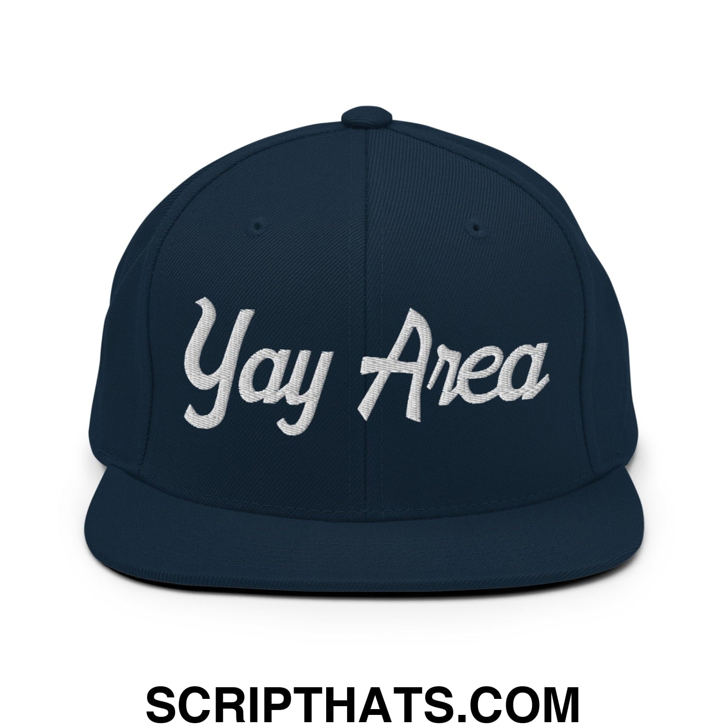 Yay Area Vintage Sports Script Embroidered Flat Bill Brim Snapback Hat Dark Navy