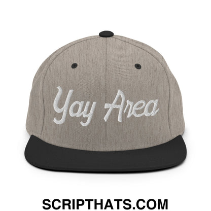 Yay Area Vintage Sports Script Embroidered Flat Bill Brim Snapback Hat Heather Black