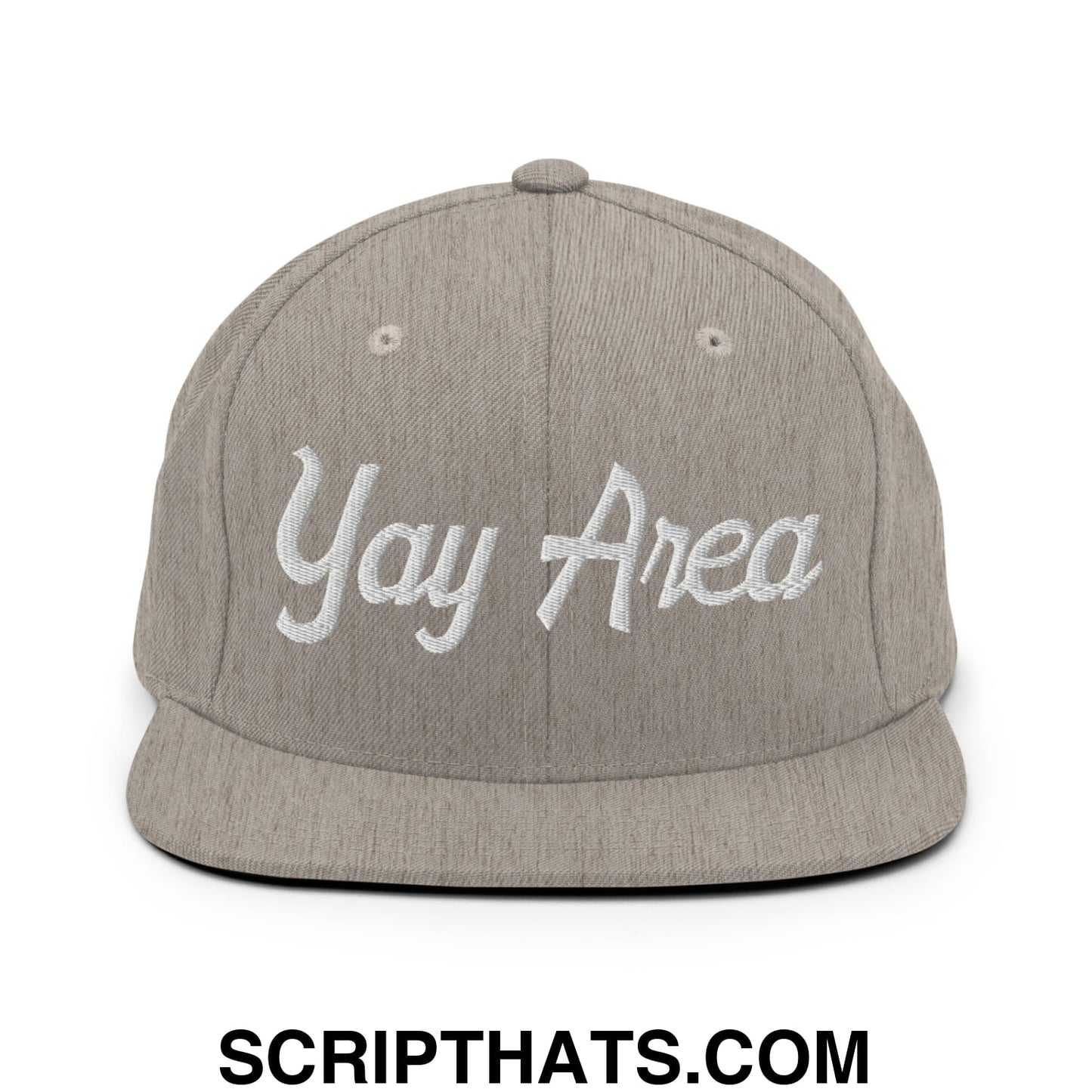 Yay Area Vintage Sports Script Embroidered Flat Bill Brim Snapback Hat Heather Grey
