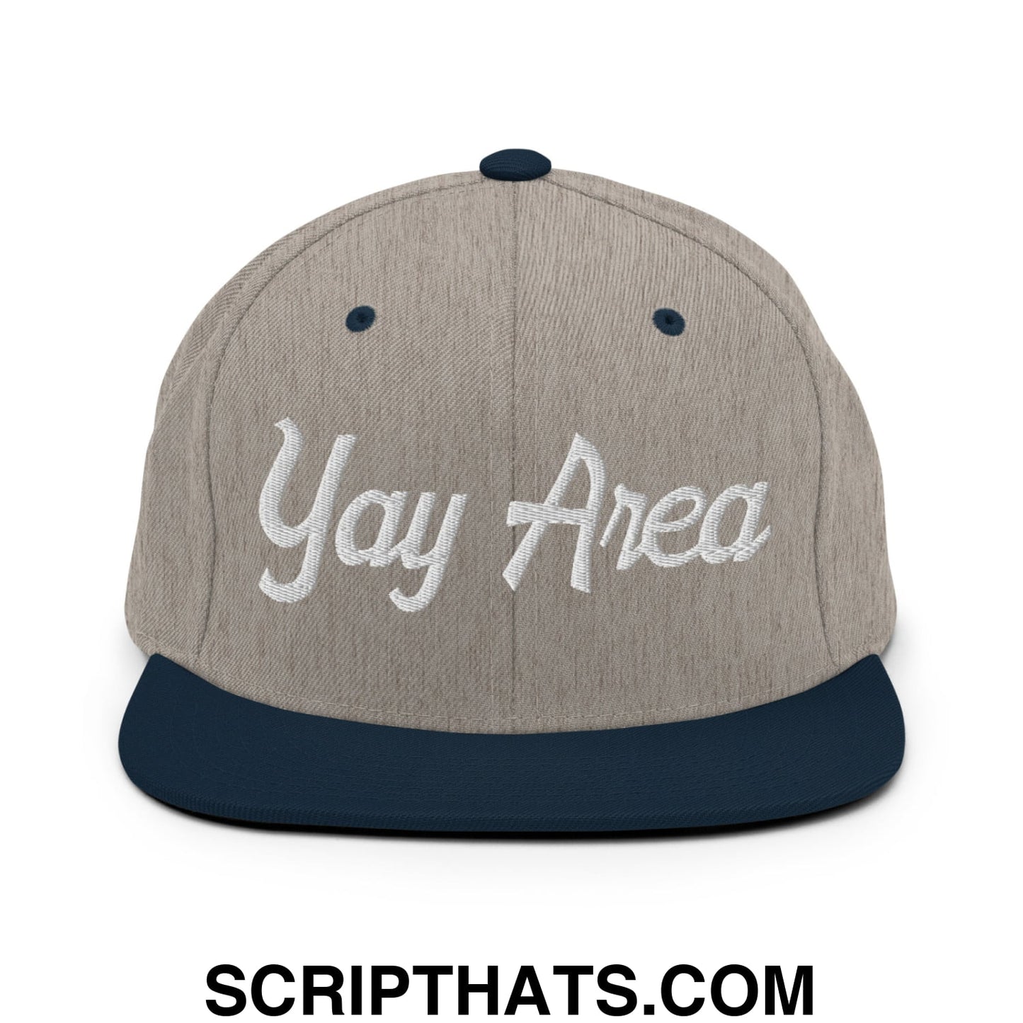Yay Area Vintage Sports Script Embroidered Flat Bill Brim Snapback Hat Heather Grey Navy
