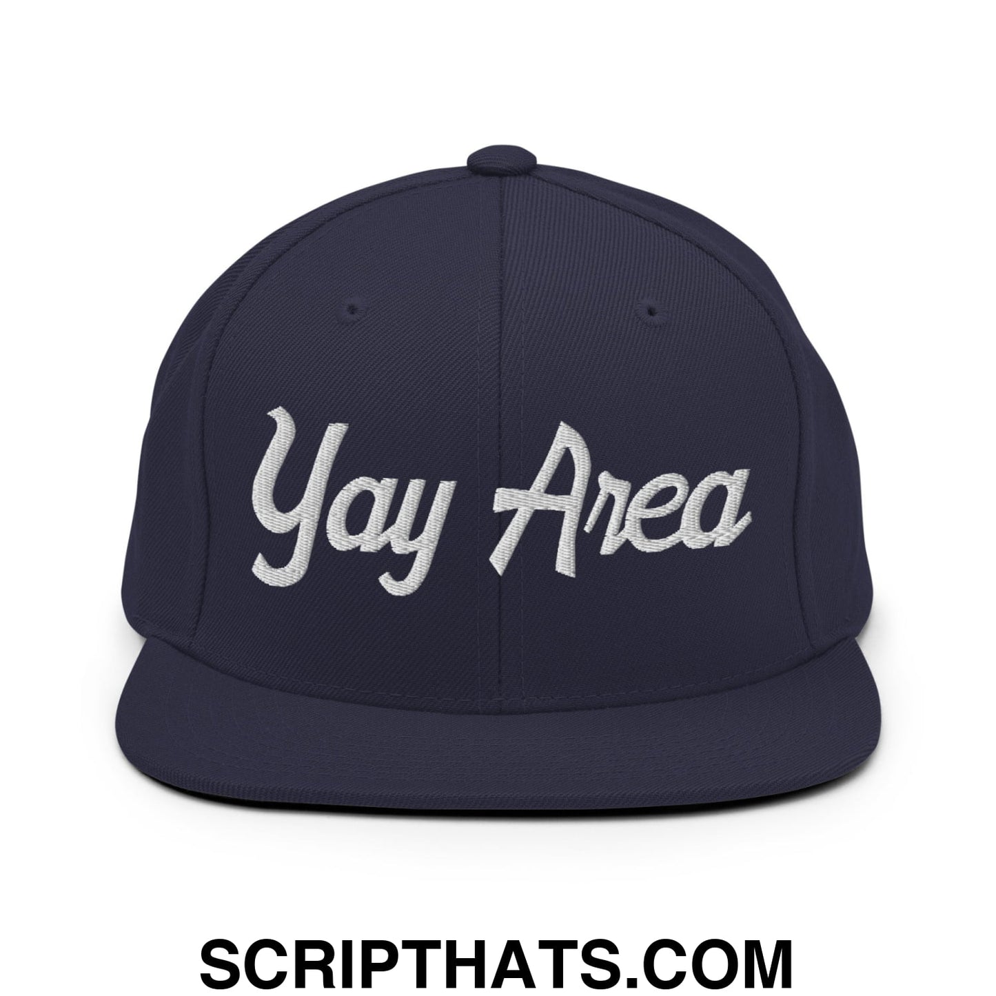 Yay Area Vintage Sports Script Embroidered Flat Bill Brim Snapback Hat Navy