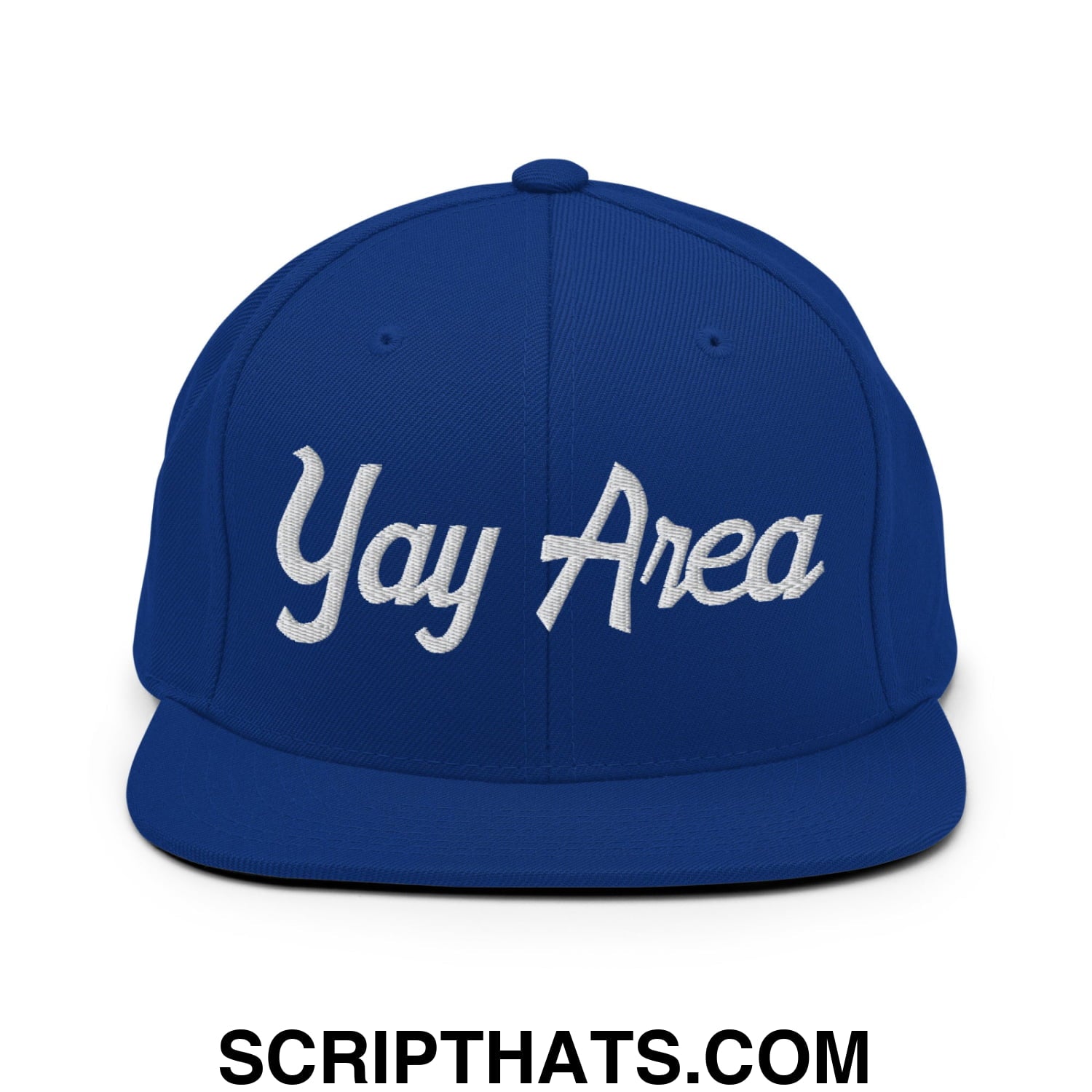 Yay Area Vintage Sports Script Embroidered Flat Bill Brim Snapback Hat Royal Blue