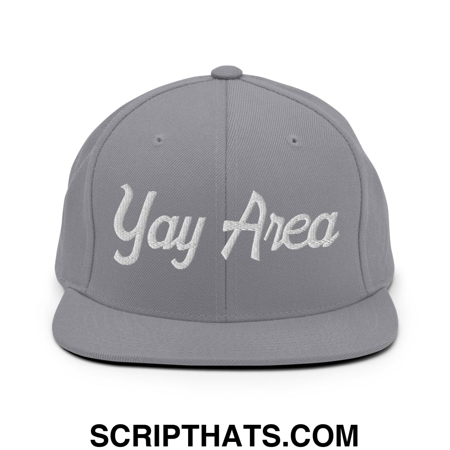 Yay Area Vintage Sports Script Embroidered Flat Bill Brim Snapback Hat Silver