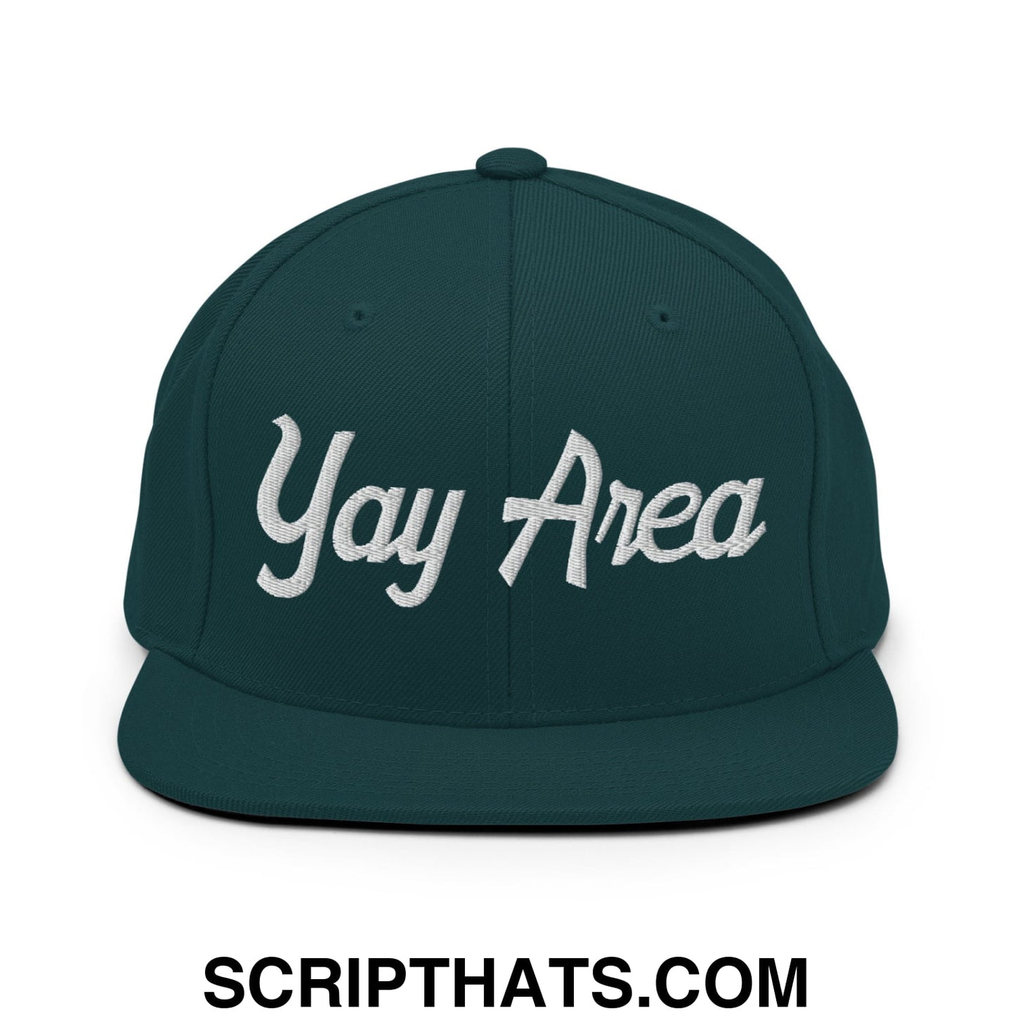 Yay Area Vintage Sports Script Embroidered Flat Bill Brim Snapback Hat Spruce