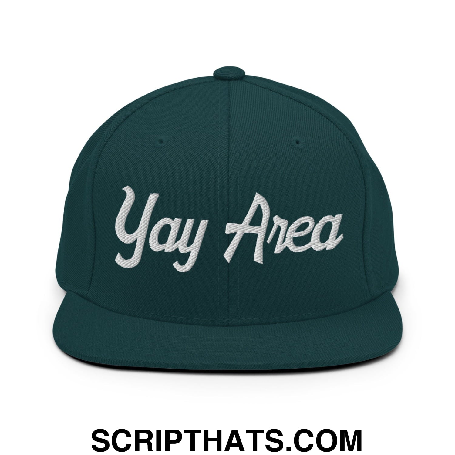 Yay Area Vintage Sports Script Embroidered Flat Bill Brim Snapback Hat Spruce