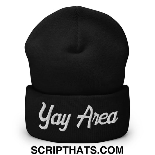 Yay Area Vintage Sports Script Embroidered Knit Cuffed Beanie Black