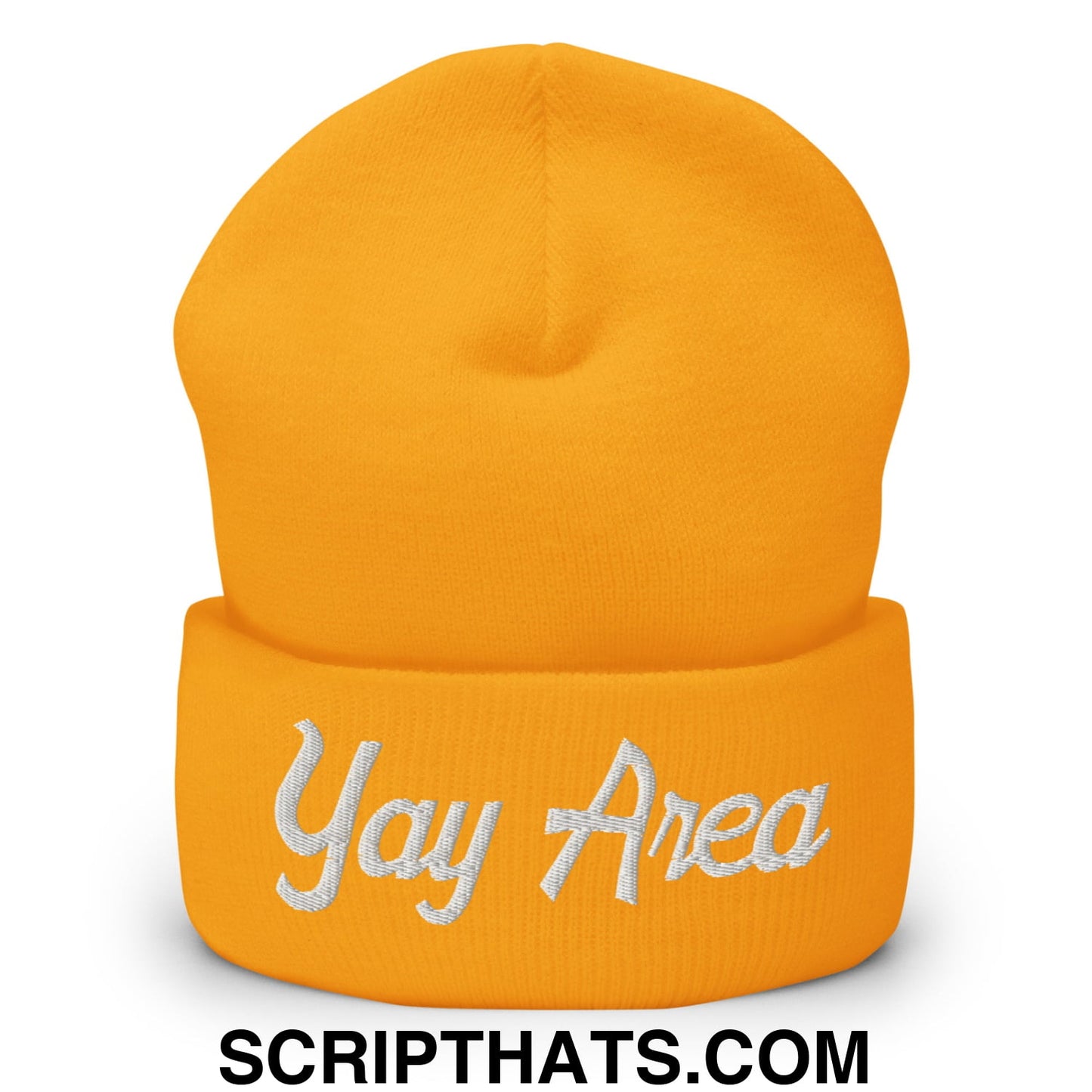 Yay Area Vintage Sports Script Embroidered Knit Cuffed Beanie Gold