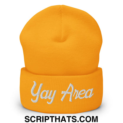 Yay Area Vintage Sports Script Embroidered Knit Cuffed Beanie Gold