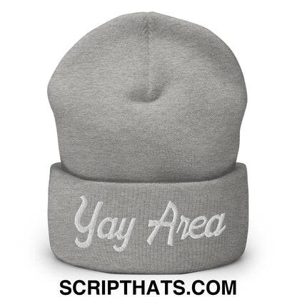 Yay Area Vintage Sports Script Embroidered Knit Cuffed Beanie Heather Grey