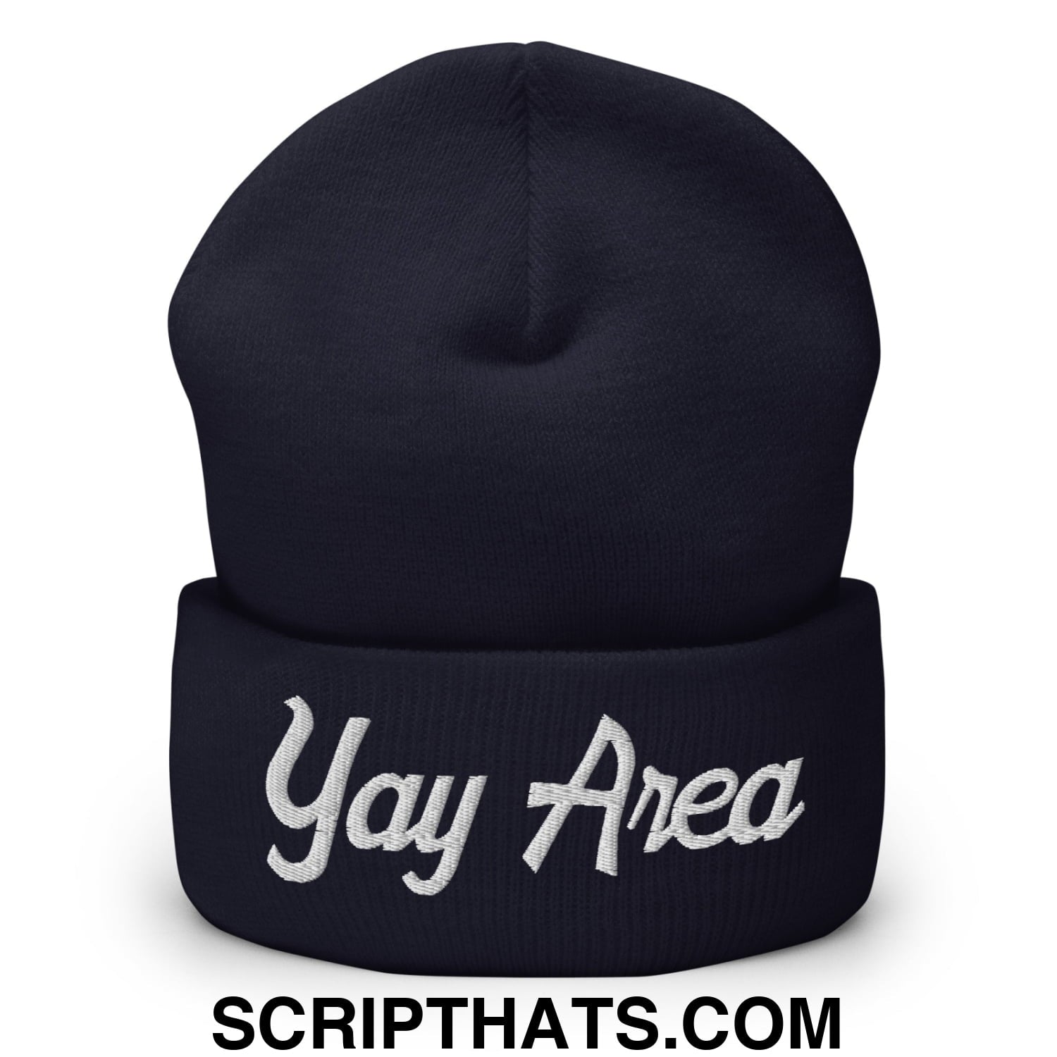 Yay Area Vintage Sports Script Embroidered Knit Cuffed Beanie Navy