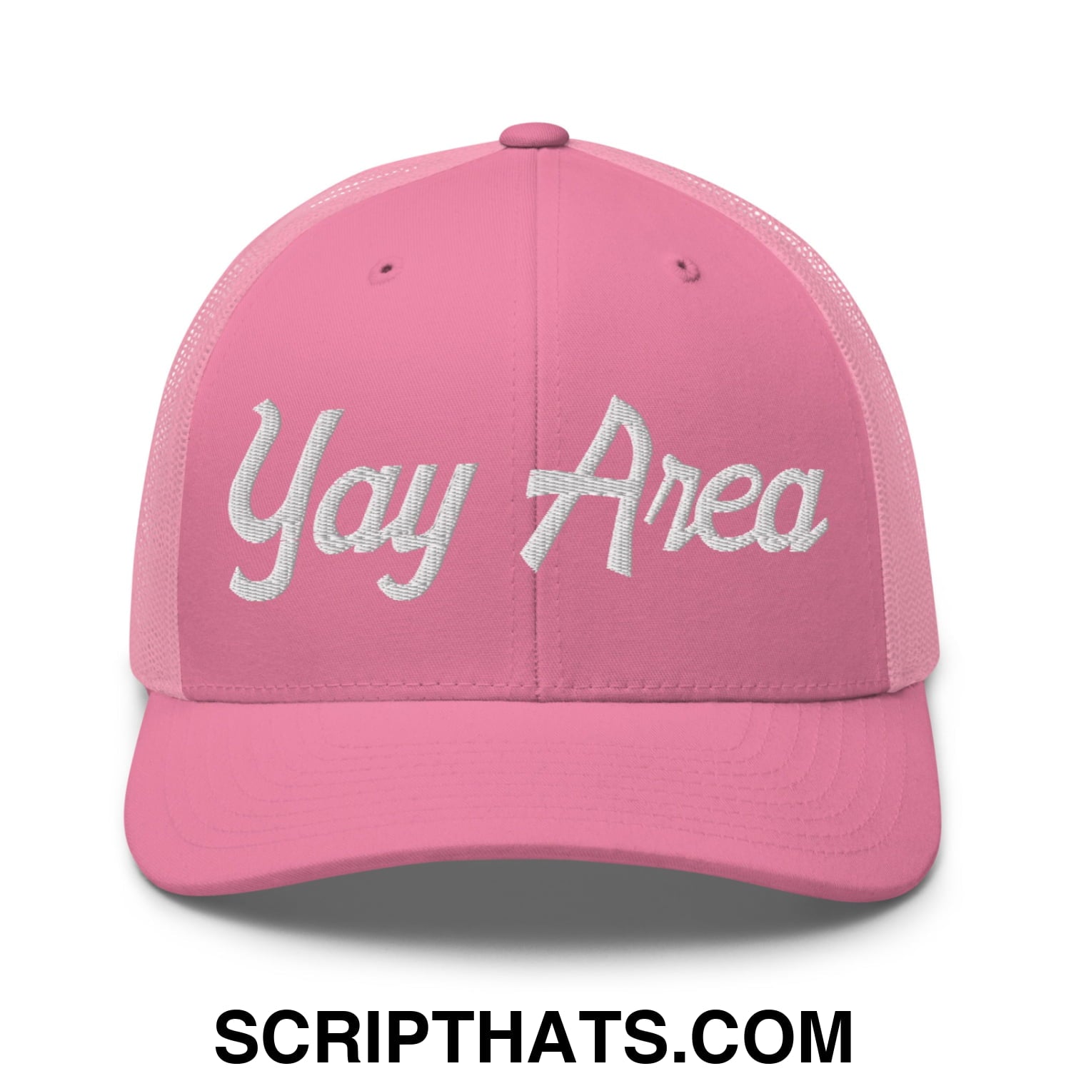 Yay Area Vintage Sports Script Embroidered Mesh Trucker Hat Pink