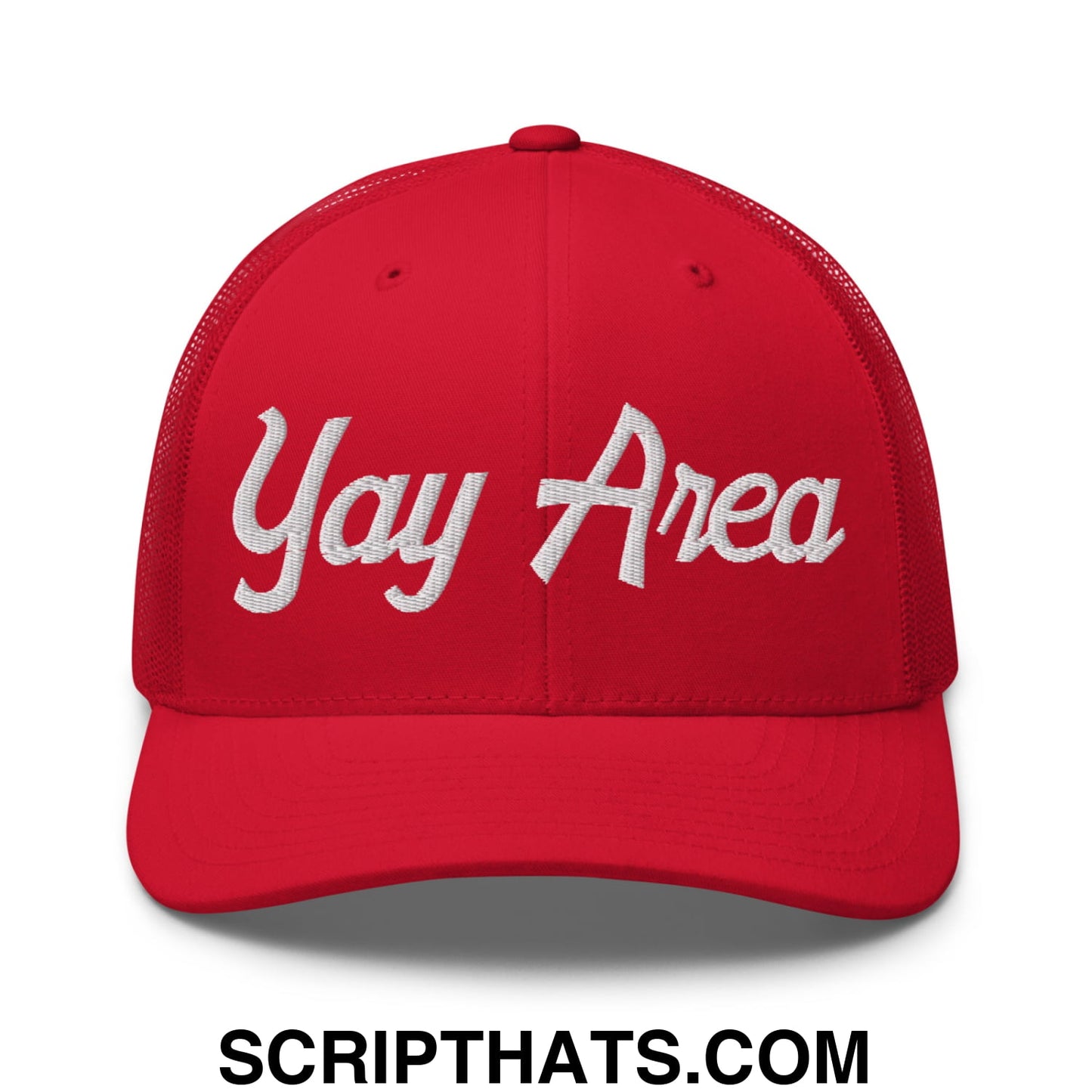 Yay Area Vintage Sports Script Embroidered Mesh Trucker Hat Red