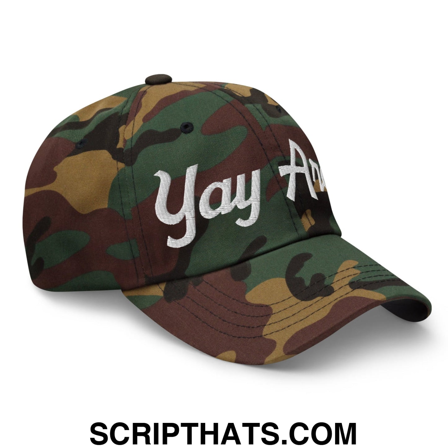 Yay Area Vintage Sports Script Embroidered Unstructured Dad Hat Green Camo