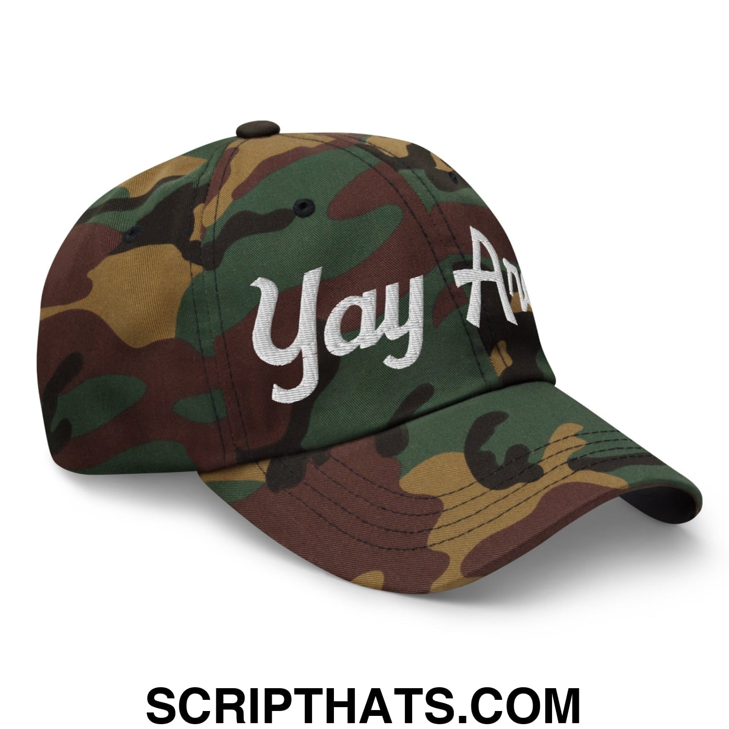 Yay Area Vintage Sports Script Embroidered Unstructured Dad Hat Green Camo