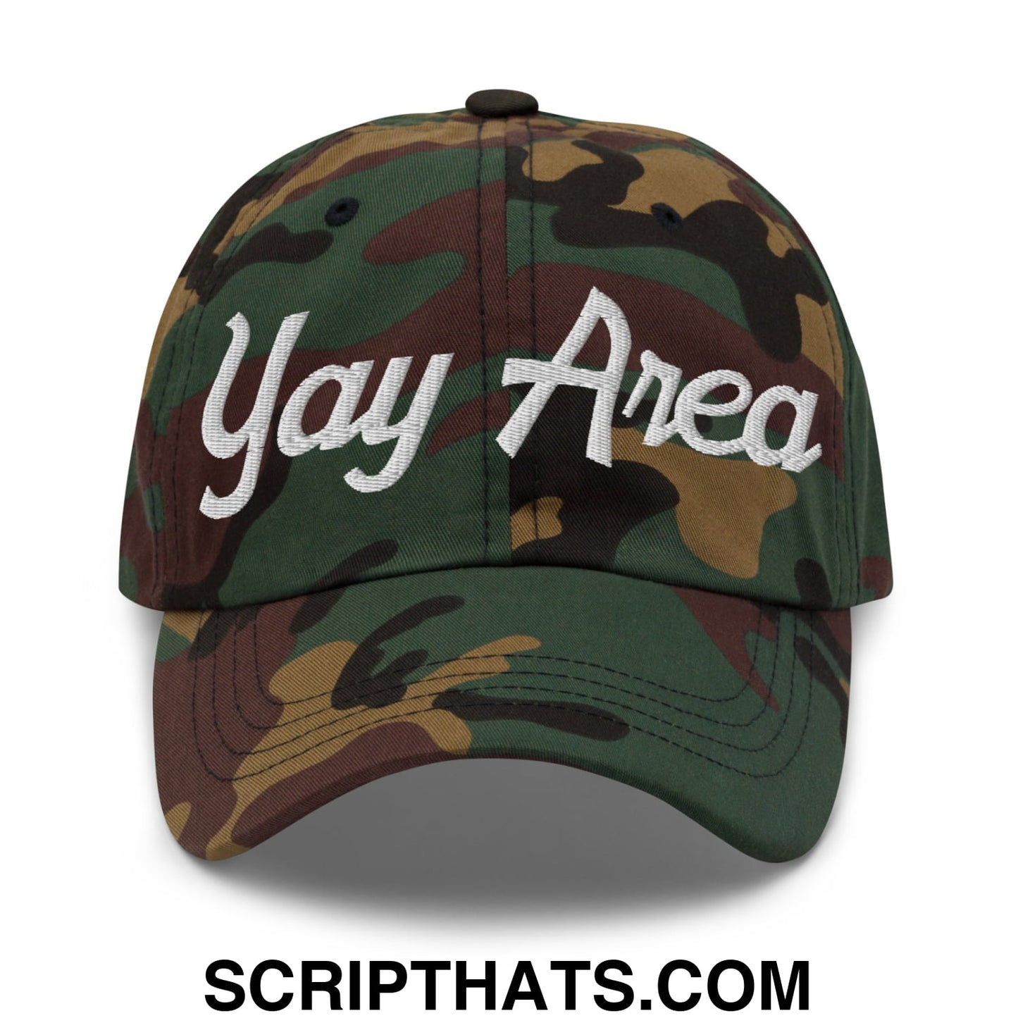 Yay Area Vintage Sports Script Embroidered Unstructured Dad Hat Green Camo