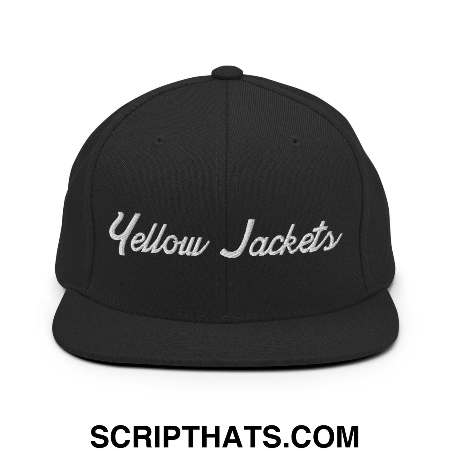 Yellow Jackets School Mascot Script Snapback Hat Black