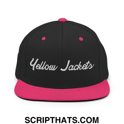 Yellow Jackets School Mascot Script Snapback Hat Black Neon Pink