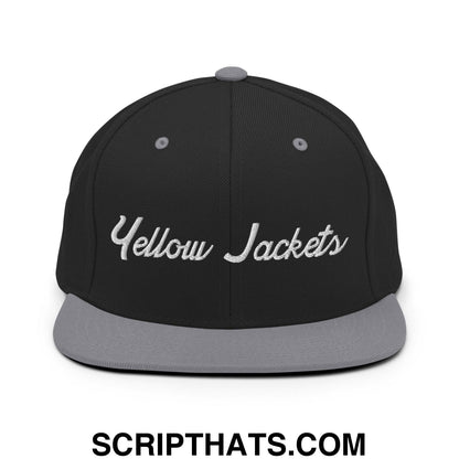 Yellow Jackets School Mascot Script Snapback Hat Black Silver